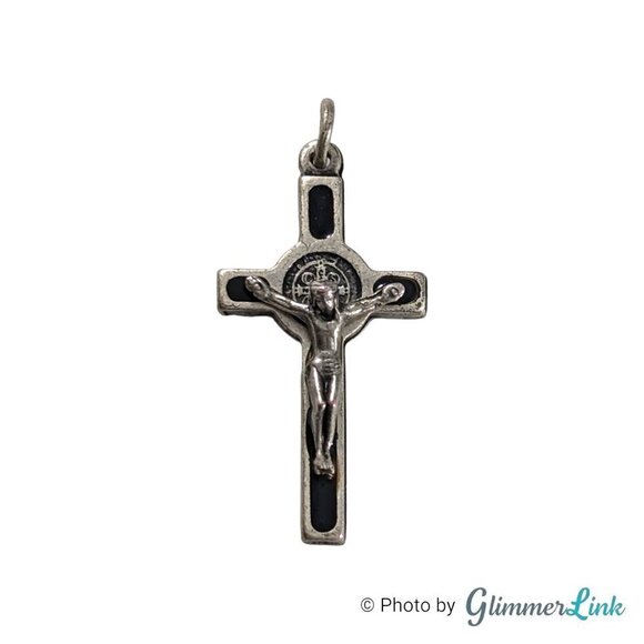St. Benedict Crucifix Cross Religious Silver Tone Pendant - Picture 1 of 12